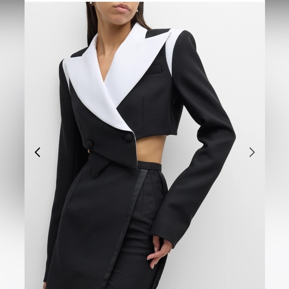 LaQuan Smith | Double Breasted Cropped Blazer With Contrast Detail in Black XS - Picture 3 of 12